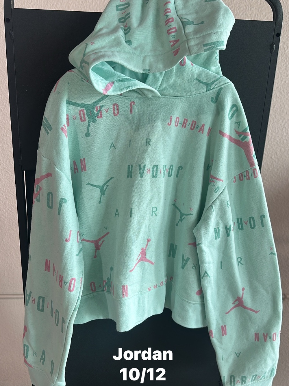 Jordan Mint Green Hoodie with Pink Jumpman Logo Girls Sz 10/12
